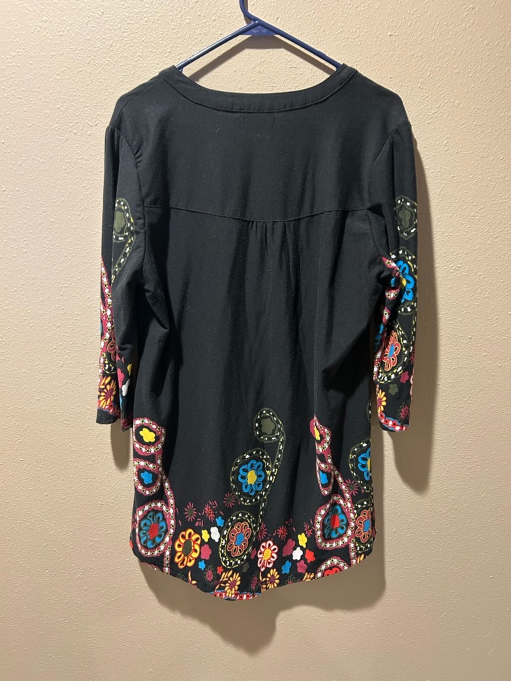 Reborn Black Tunic with Colorful Floral Paisley Trim - Picture 3 of 3